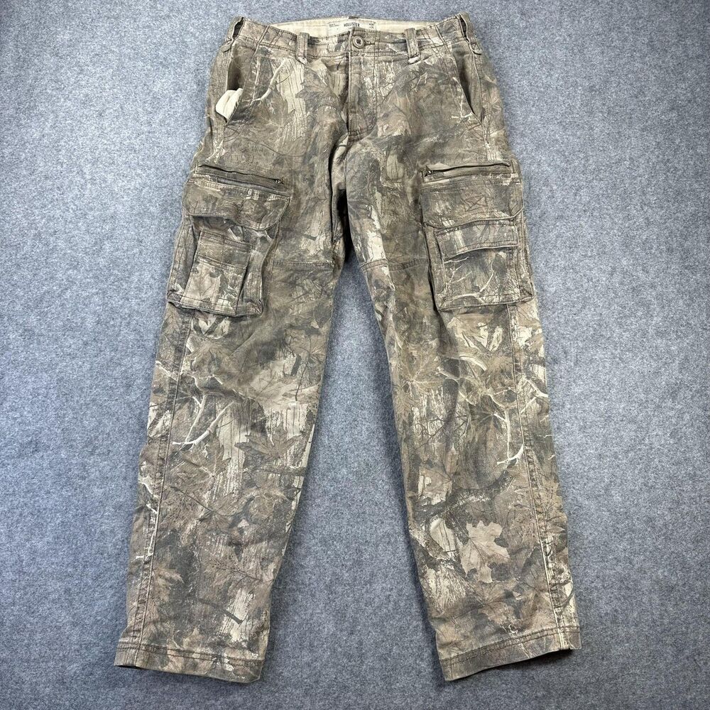 Hollister Pants Mens 28x30 Brown Camo Loose Cargo Relaxed Fit Denim Army Outdoor